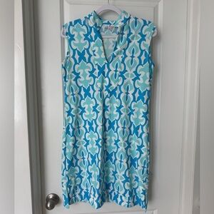 Jude Connally Kristen Tunic Dress Aqua Blue Geometric Print Size M